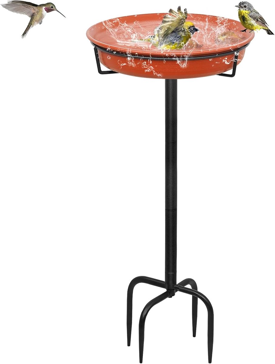 Thijox - 28 inch Vrijstaande Vogelbadkom Buiten - Tuin Vogelvoederbak met Metalen Staak - Afneembare Decoratie Spa voor Tuin, Terras en Gazon - 4 Stek