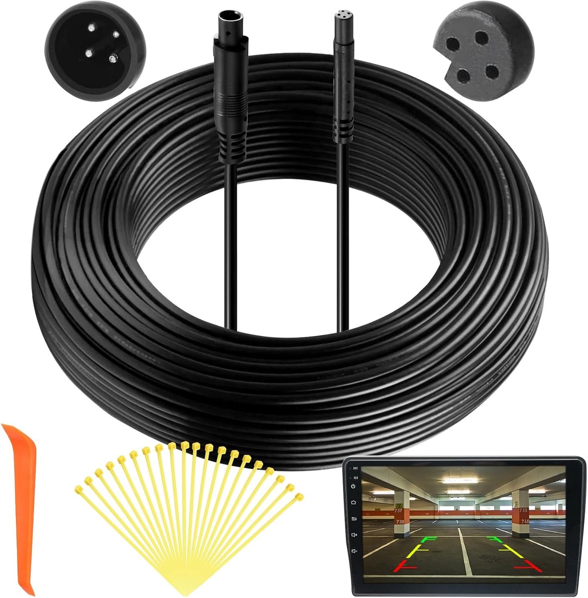 SnelShoppen - 6m verlengkabel voor dashcam en achteruitrijcamera - 4-polig, mannelijke naar vrouwelijke aansluiting, inclusief 20 kabelbinders en 1 ve