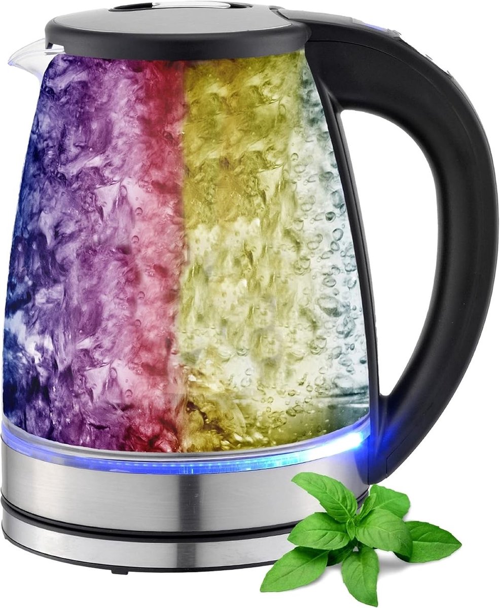 SnelShoppen - Premium Waterkoker van Glas en Roestvrij Staal - 1,8 Liter - 2200 Watt - 100% BPA-vrij - Theekoker met Warmhoudfunctie en LED Verlichtin