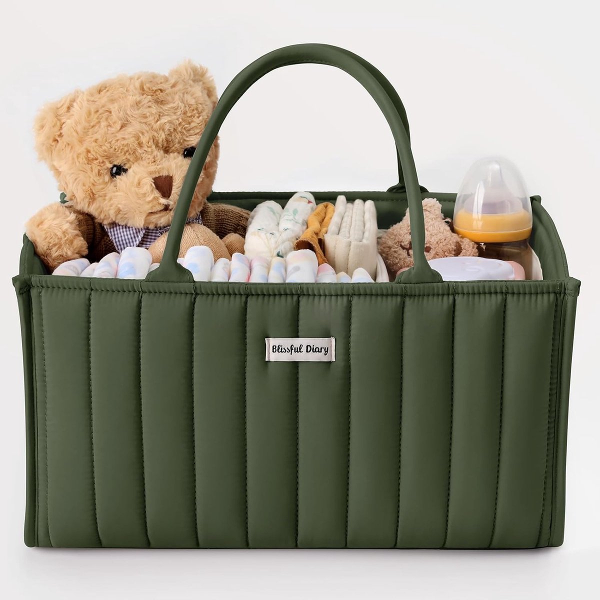 SnelShoppen - Blissful Diary Luiertas Organizer - Stijlvolle Opbergmand voor Nieuweboren - Essentiële Zaken & Luierstation - Must-Have in Diep Groen