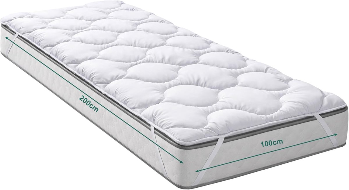 SnelShoppen - Gewatteerde Matrasbeschermer 100x200 - Ademend en Wasbaar tot 95°C - Zachte Topper met 4 Hoekelastieken - Ökotex Gecertificeerd