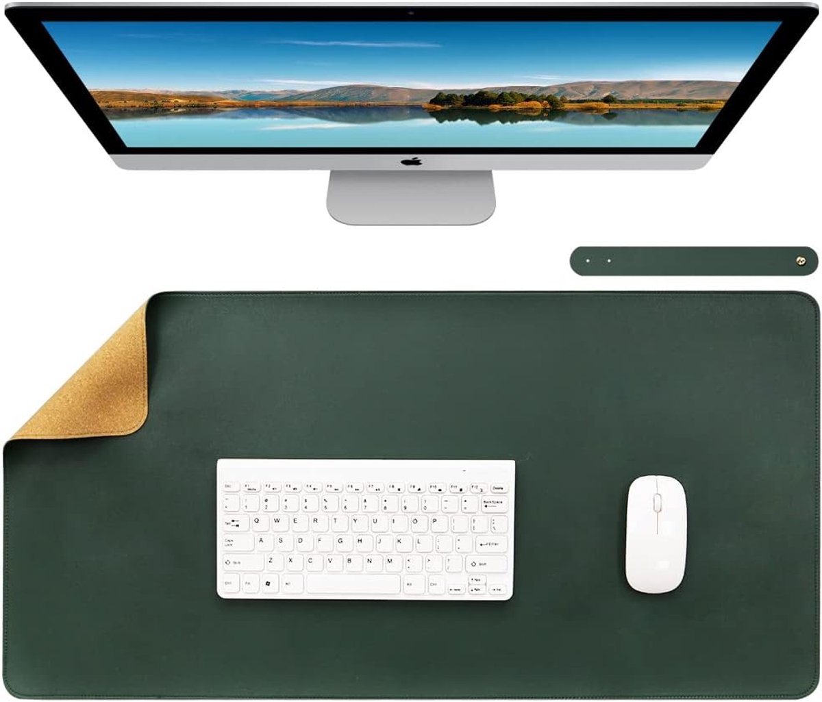 SnelShoppen - Bureauonderlegger Kurk en Leer, Dubbelzijdige Bureaumat 80 x 40 cm, Waterdicht Bureaupad voor Laptop en Kantoor, Ideaal voor Thuisgebrui