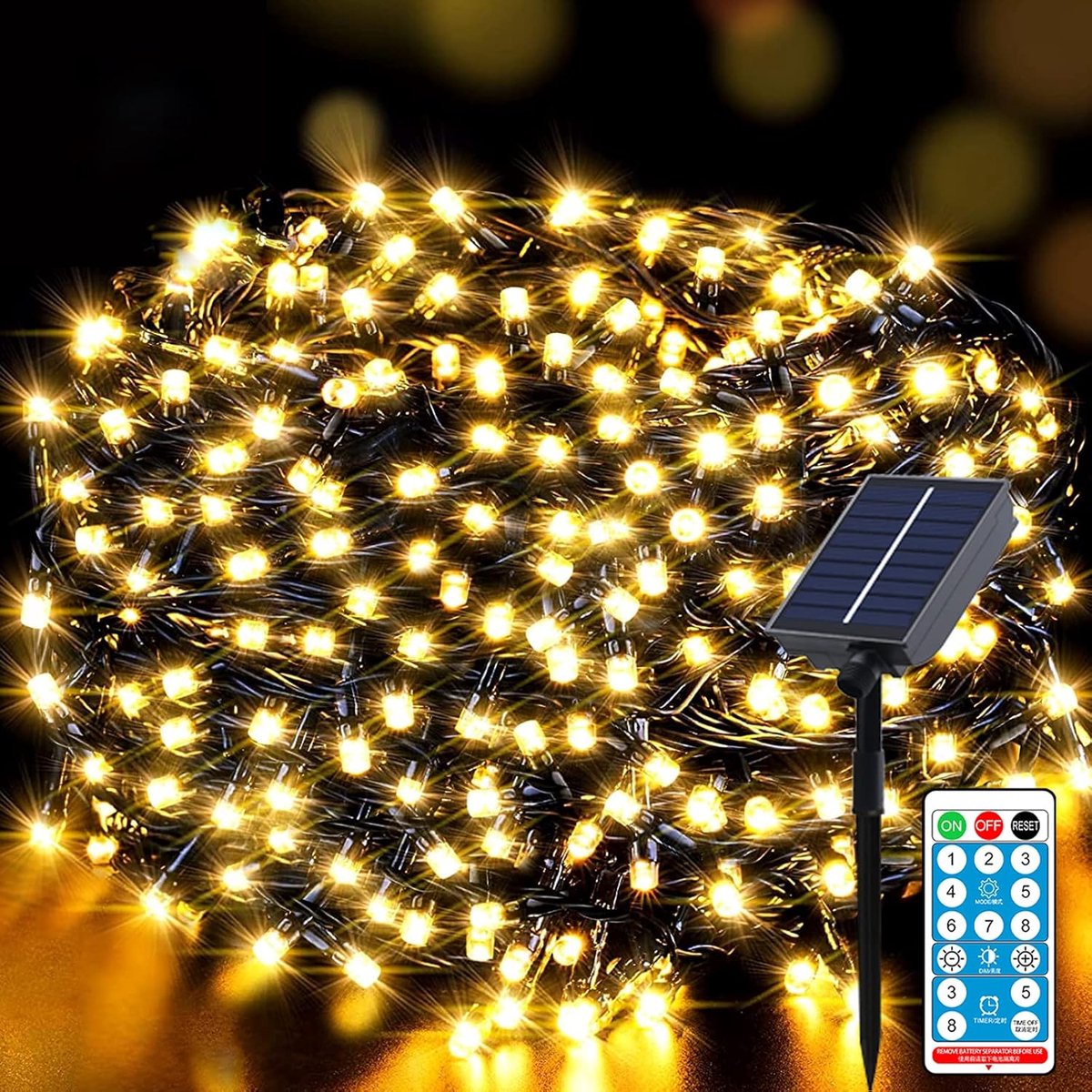 SnelShoppen - Solar Lichtsnoer Buiten 10m 100LED Lichtketting - Weerbestendig Kerstlicht met Afstandsbediening, 8 Modi, Timer voor Tuin, Balkon, Feest