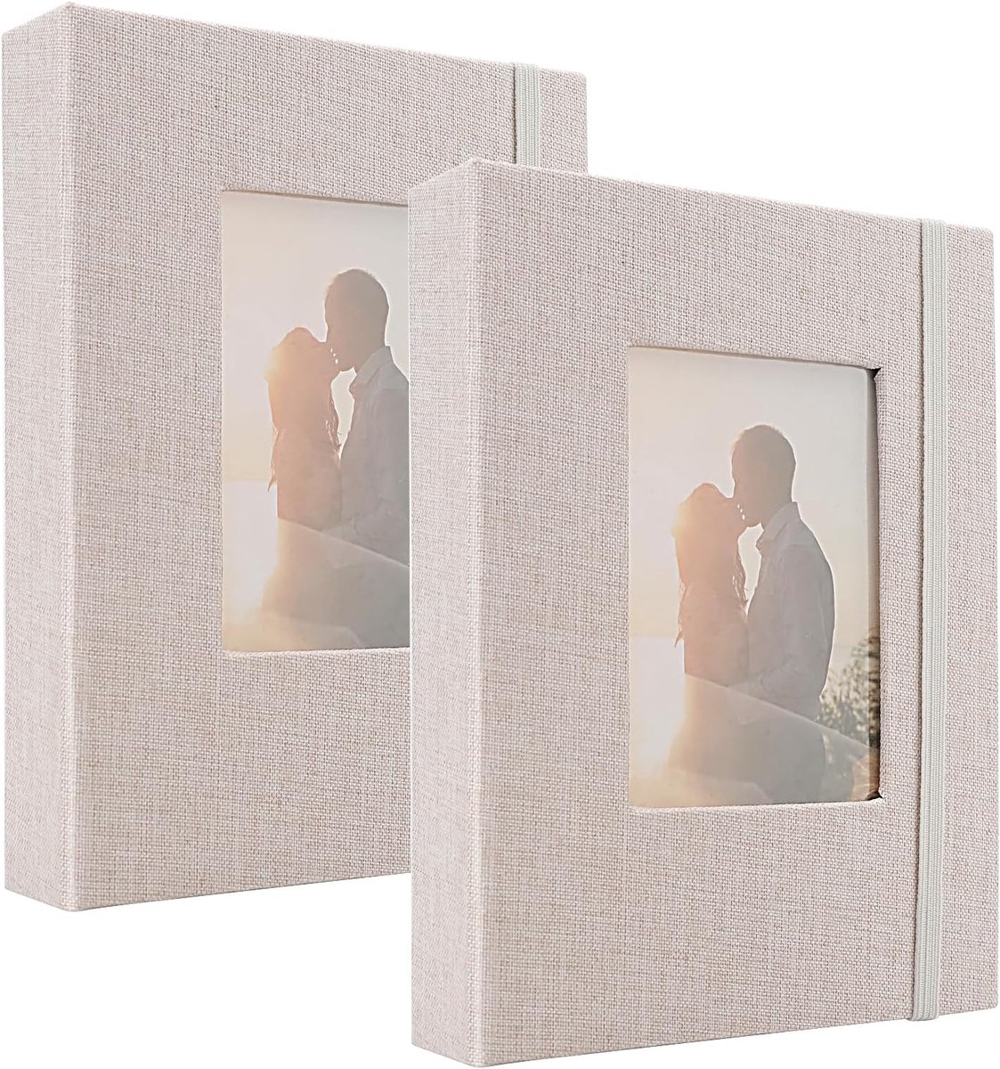 SnelShoppen - Fotoalbum Set van 2, Insteekalbum 10 x 15 cm, Linnen Omslag met Venster, 26 Pagina's voor 52 Foto's, Ideaal voor Dagelijkse Herinneringe