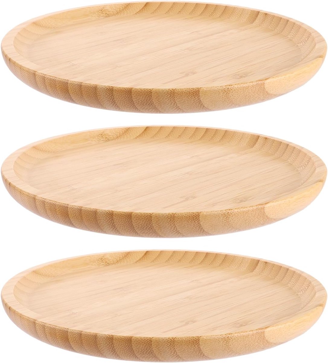 SnelShoppen - 3 Stuks Ronde Houten Dienbladen van Bamboe, Diameter 25 cm, Ideaal voor Brood, Vlees, Fruit, Desserts en Decoratie in Keuken, Badkamer,