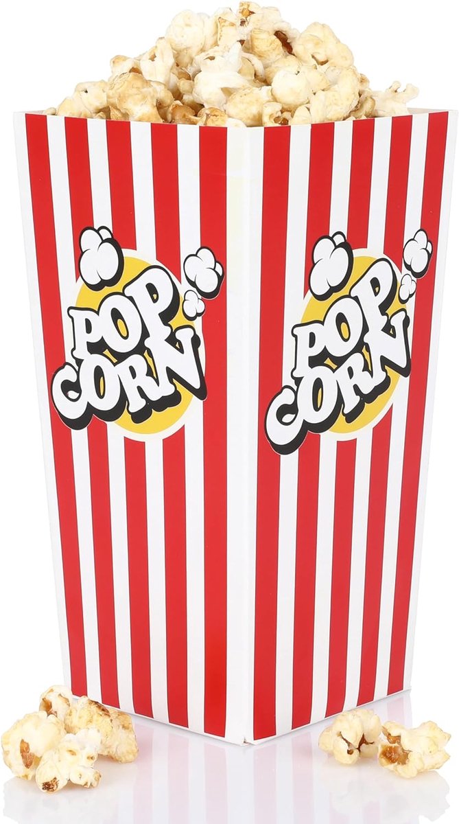 SnelShoppen - Grote Popcornboxen van Kraftpapier, Verpakking van 12 Stuks, Rood/Wit Gestreept, Feestdozen voor Filmavonden, Verjaardagsfeest en Overna