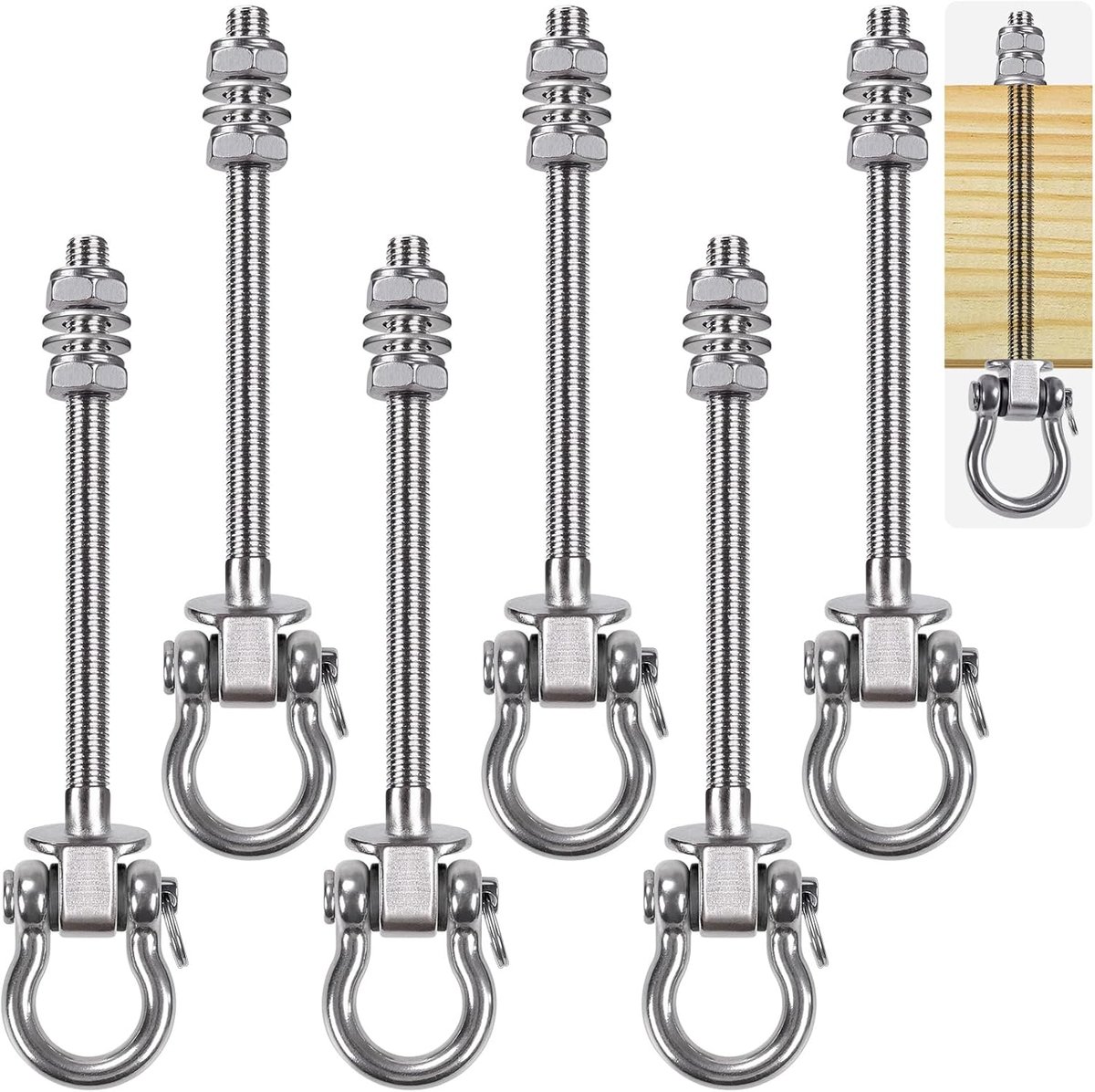 SnelShoppen - Set van 6 robuuste schommelhouders 235 mm - Schommelhaken voor yogahangmatstoel, houten balken en staal, ideaal voor kinderen, tuin en b