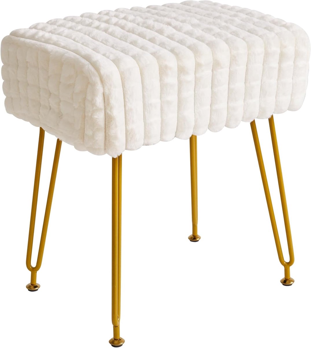 SnelShoppen - Rechthoekige Voetenbank Kruk Ottomaan - Fluwelen Make-up Kaptafel Kruk met Gouden Stalen Poten - Elegante Zijtafel voor Slaapkamer en Ma