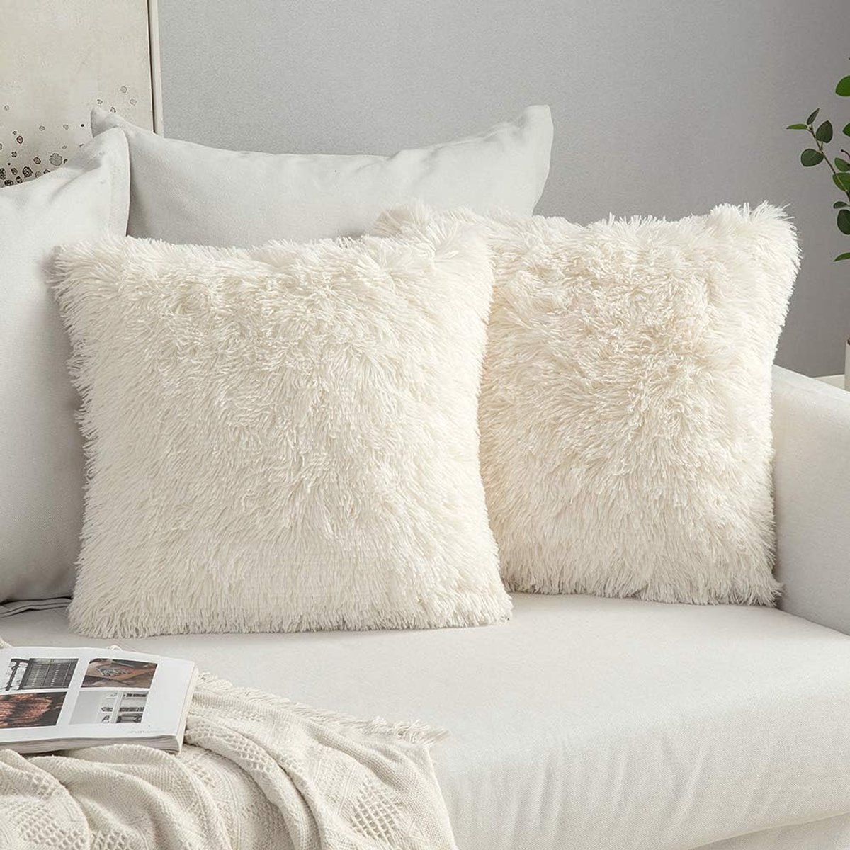 SnelShoppen - Set van 2 Pluizige Kussenslopen 60 x 60 cm, Superzacht Kunstbont, Decoratief Sierkussen voor Bank, Behaaglijk Knuffelkussen, Ideaal voor