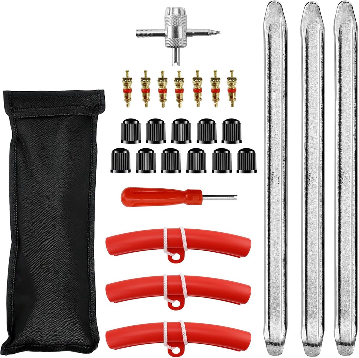 SnelShoppen - Bandenset 27 stuks - Bandenlichters 30 cm - Monteerhendelset met 3 Velgbeschermers - Bandenmontagegereedschap voor E-scooter, Motorfiets