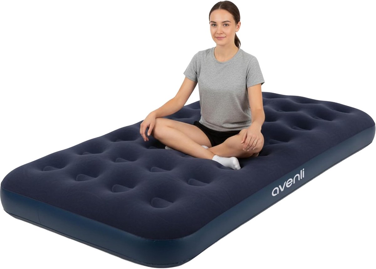 SnelShoppen - Camping Luchtmatras 191 x 99 cm - Opblaasbaar Matras voor 1 Persoon - Zacht Flocked Oppervlak - Ideaal als Logeerbed of Tentmatras - Gri