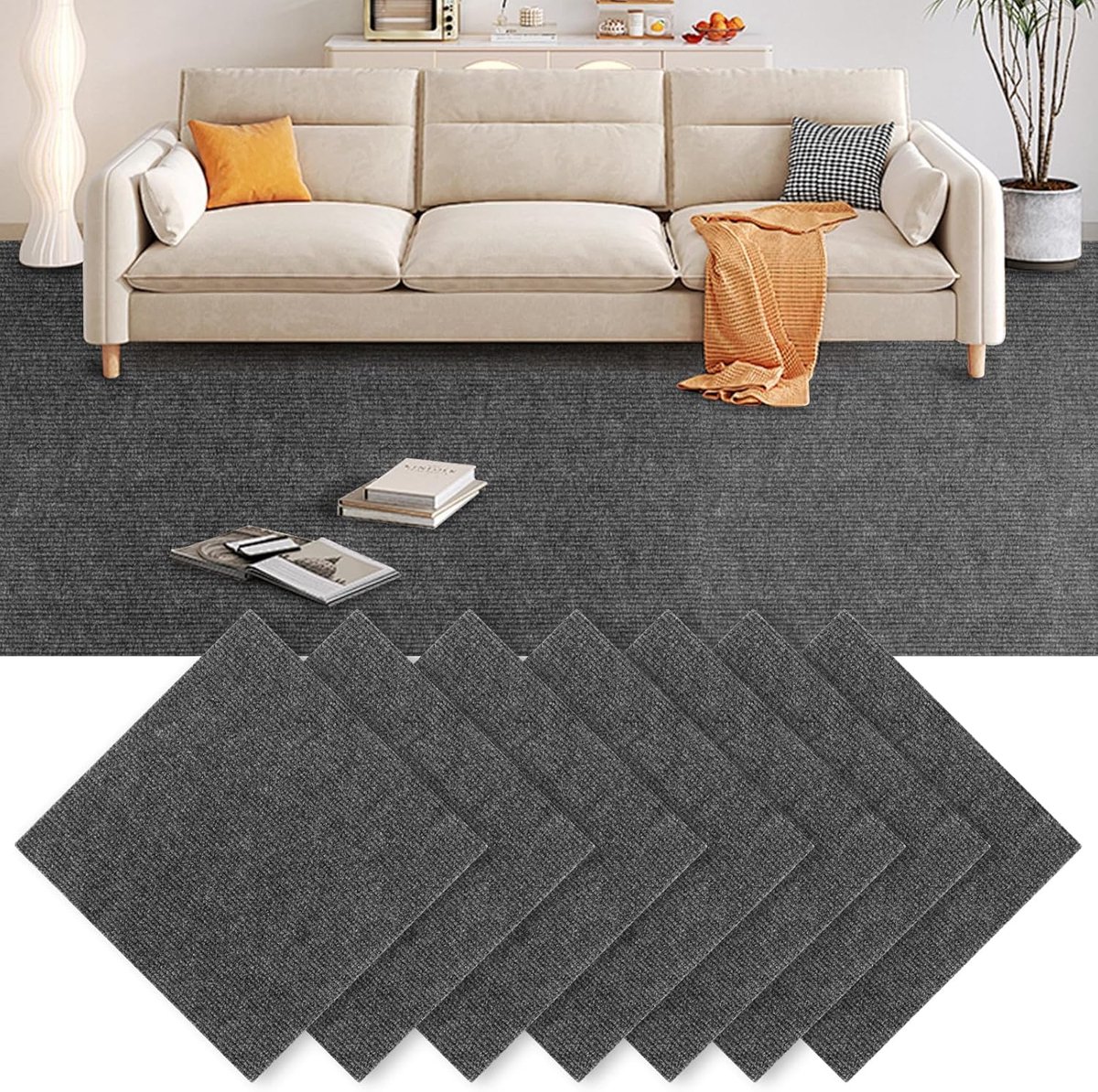 SnelShoppen - 30 Stuks Zelfklevende Tapijttegels 30x30 Cm Donkergrijs, Tapijt Tegels voor Vloer Kantoor en Kamer, Polyester, Flexibel en Creatief Inri