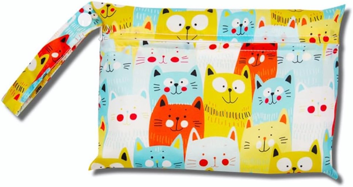 SnelShoppen - Mini Luier Tas met Kleurrijk Dierenpatroon, Waterdichte Wet Bag, Compacte Luiertas, 22 x 15 cm, Herbruikbare Organiser voor Baby's, Zwem
