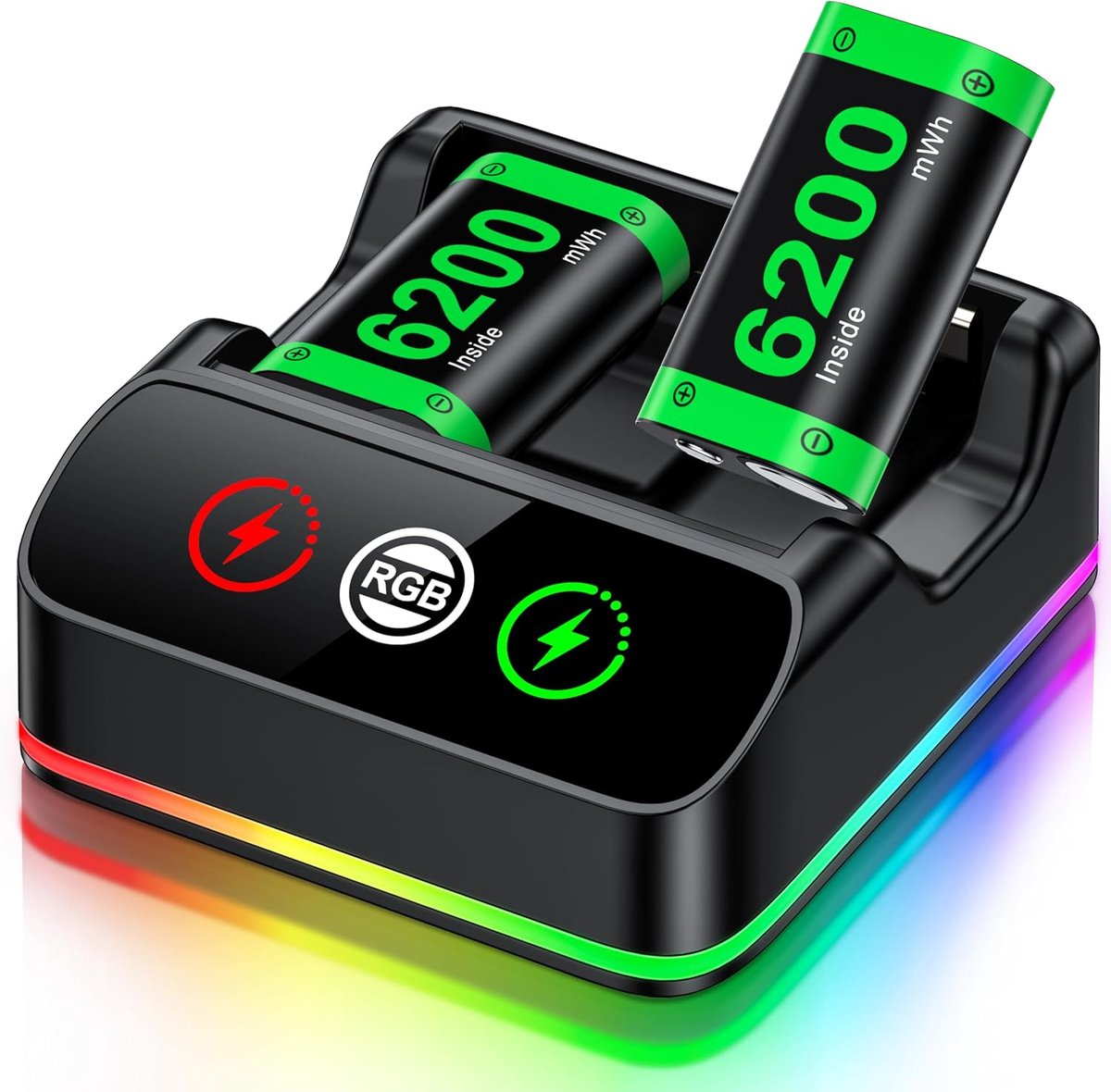 SnelShoppen - Oplaadbaar Batterijpakket voor Xbox-controller met 2x6200mWh Batterijen, RGB Oplaaddock en Oplaadkabel voor Xbox Series X|S, One en Elit