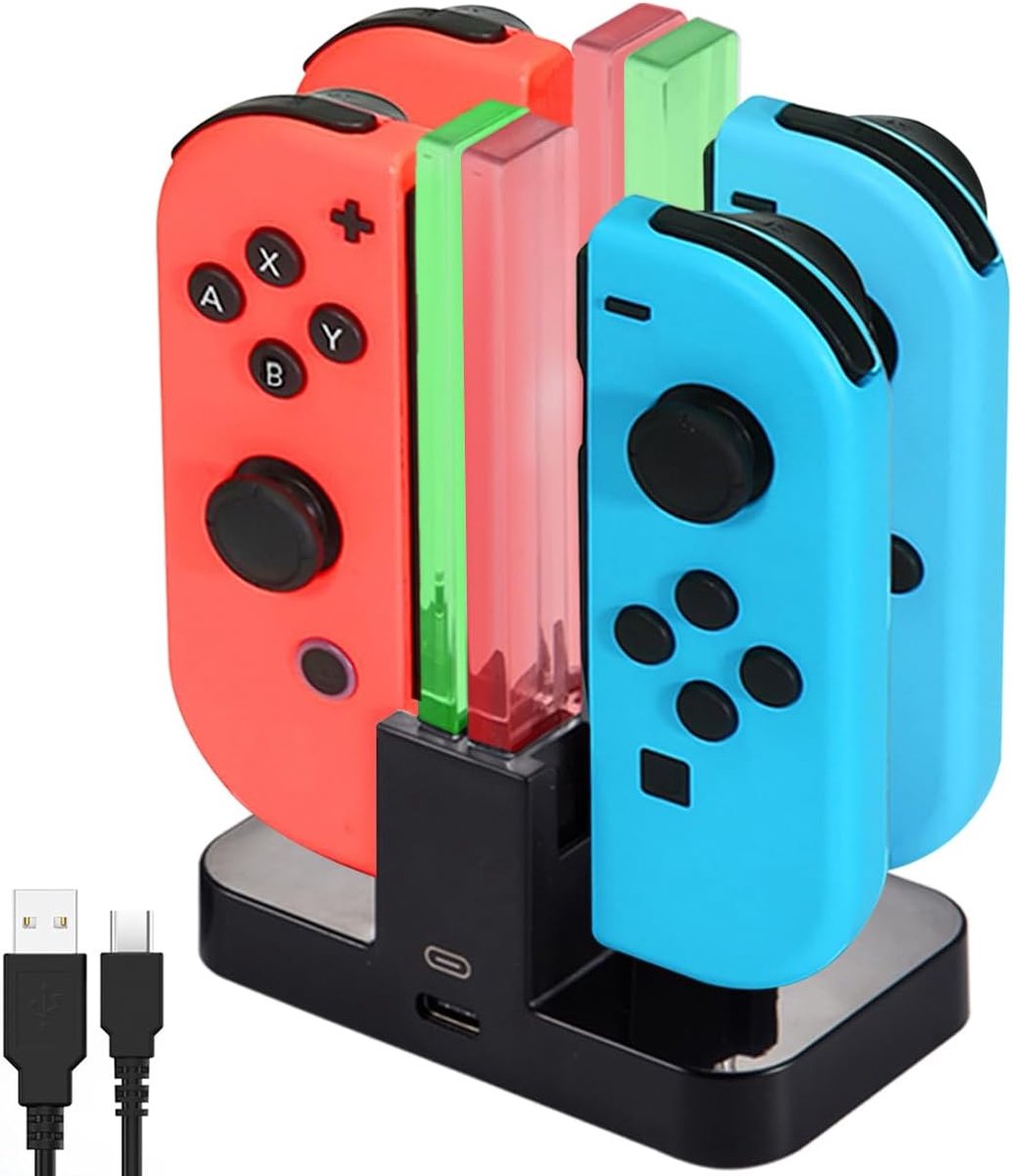 SnelShoppen - Joy-Con Oplaaddock voor Nintendo Switch 4 in 1 Laadstation met Type-C Interface en LED-Display - Gaming Accessoire voor Multiplayer Spel