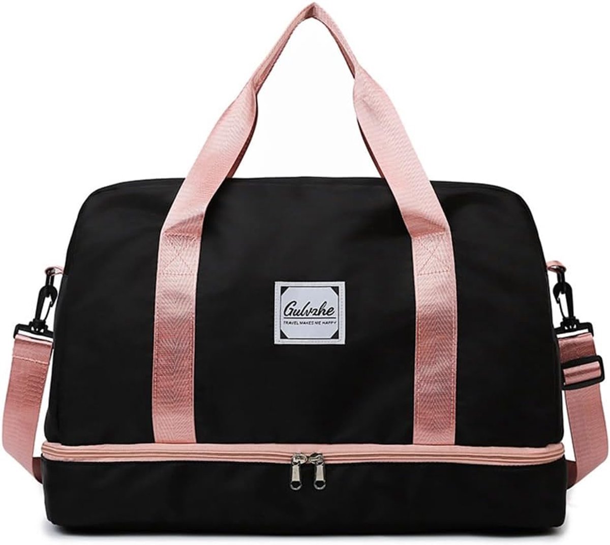 SnelShoppen - Sports Bag 38.4L Dames - Grote Reisbag met Schoencompartiment en Waterdichte Zak, Slijtvast Weekend Bag, Zwart