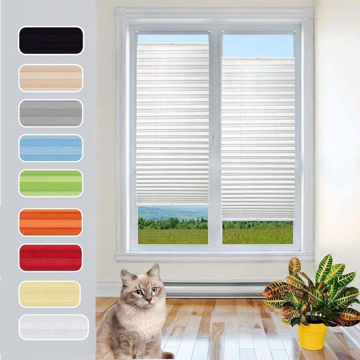 Plissé gordijn - Raambekleding - Privacy en zonwering - Montage zonder boren - 75 x 130 cm