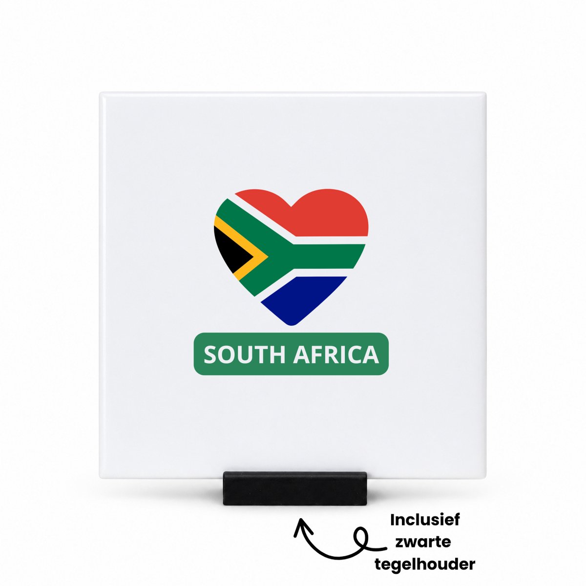 Hacebo Zuid afrika vlag hartje tegeltje met tegelhouder - Zuid afrika - reizigers - tegeltjes met tekst - toerist - verjaardagscadeau - souvenir - vakantie - kado - spreuktegels - 10.8x10.8 CM Wit