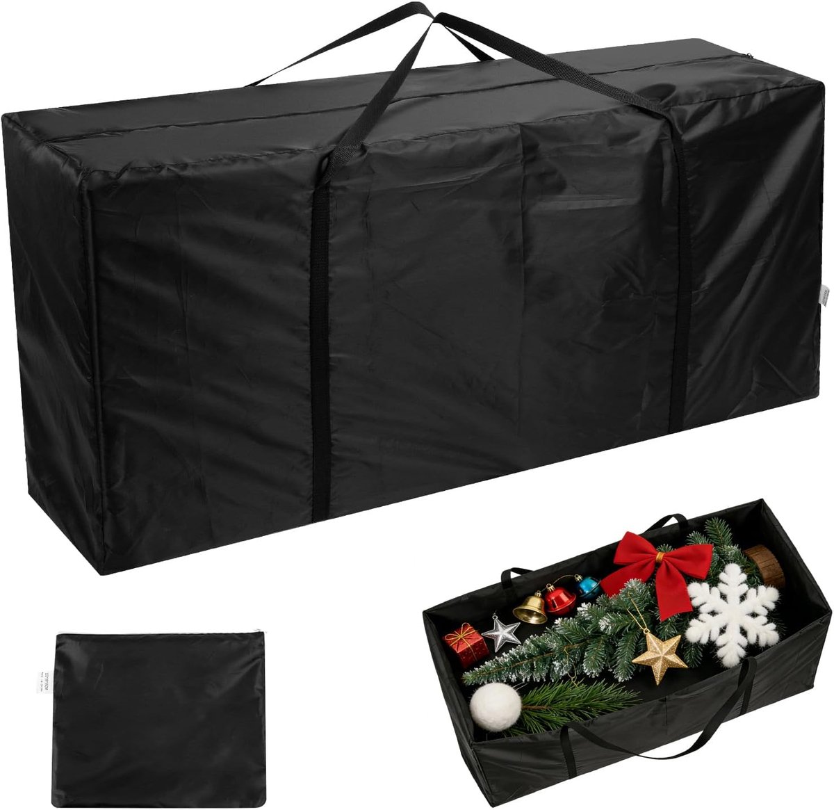 SnelShoppen - Oxford Tuin Tas voor Kussens, Waterdicht, Zwart, Opbergtas met Handvatten, 122 x 40 x 55 cm, Perfect voor Tuinmeubelen en Decoraties