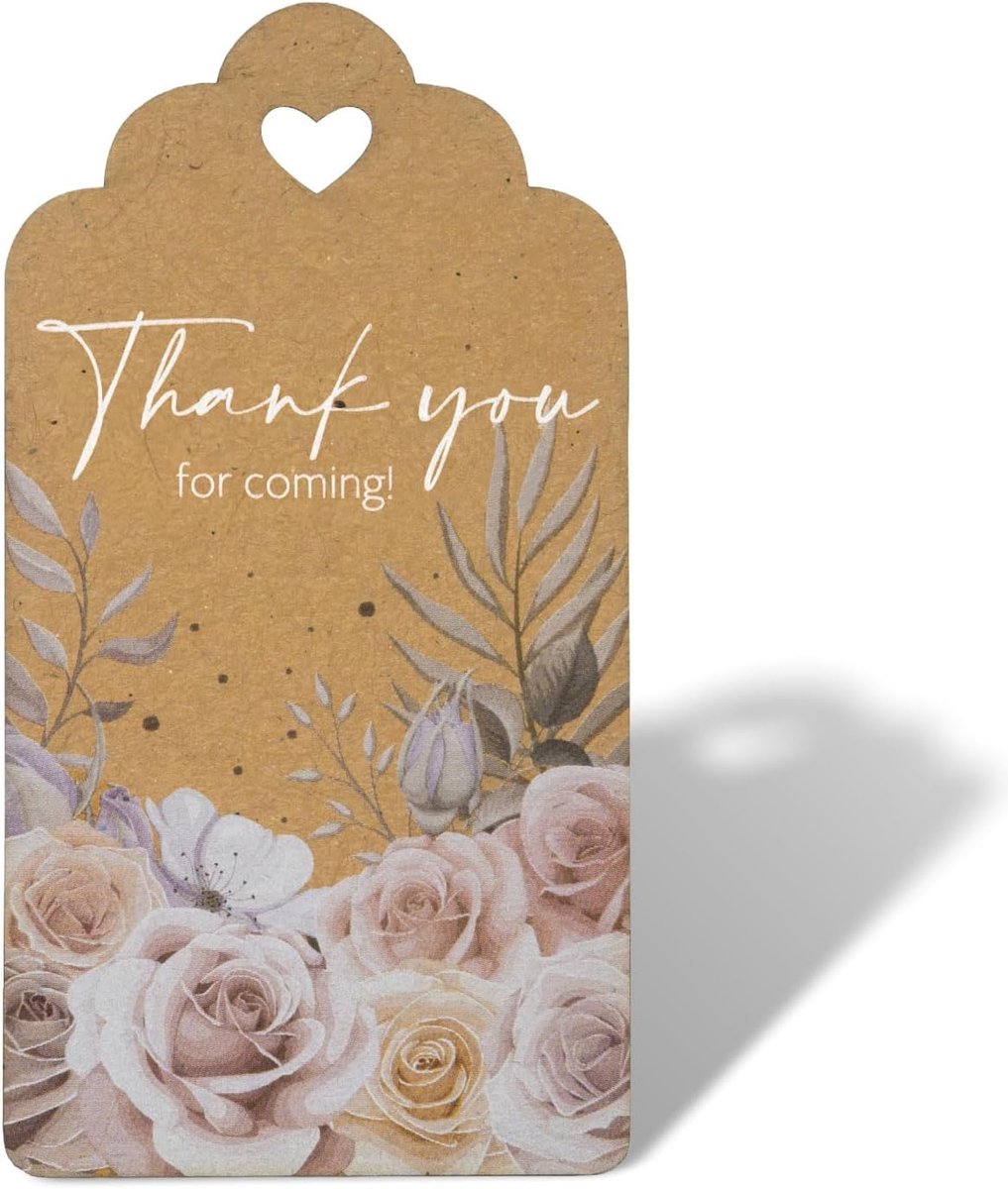 SnelShoppen - 50 Stuks Kraft Thank You Gift Tags - Rustieke Cadeautags voor Bruiloft, Verjaardag, Theeparty - Watercolor Bloemen - Bedankkaartjes voor