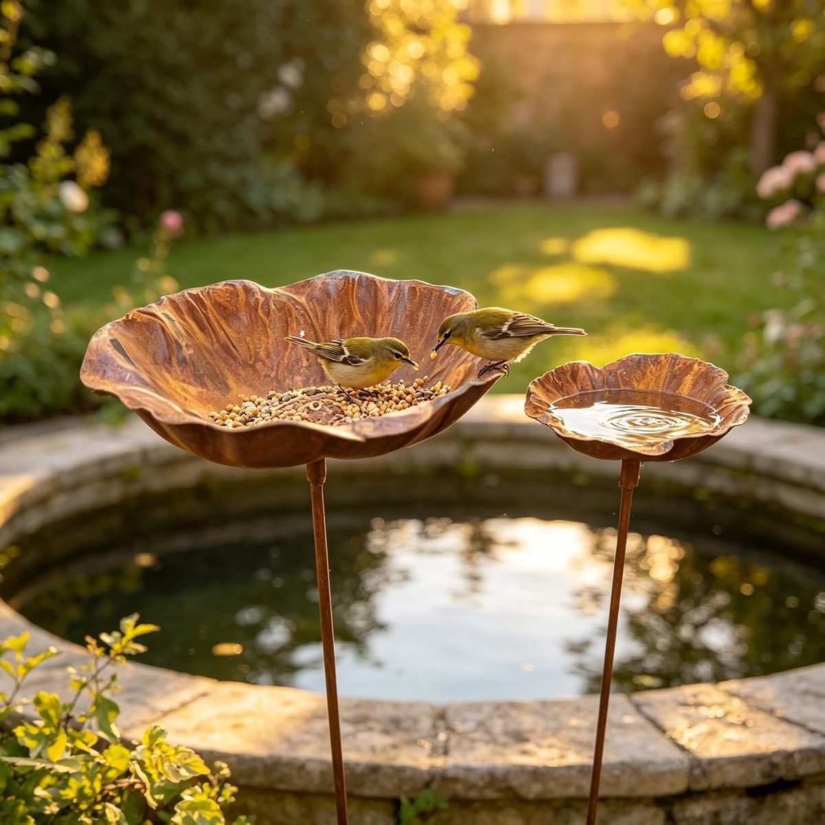 SnelShoppen - Vintage Tuin Decoratie - Tuin Plug - In Metaal - Voor Buiten Gebruik - Natuurlijke Roest - Effectieve Regenwateropvang - 3 Maten - Ø 6,