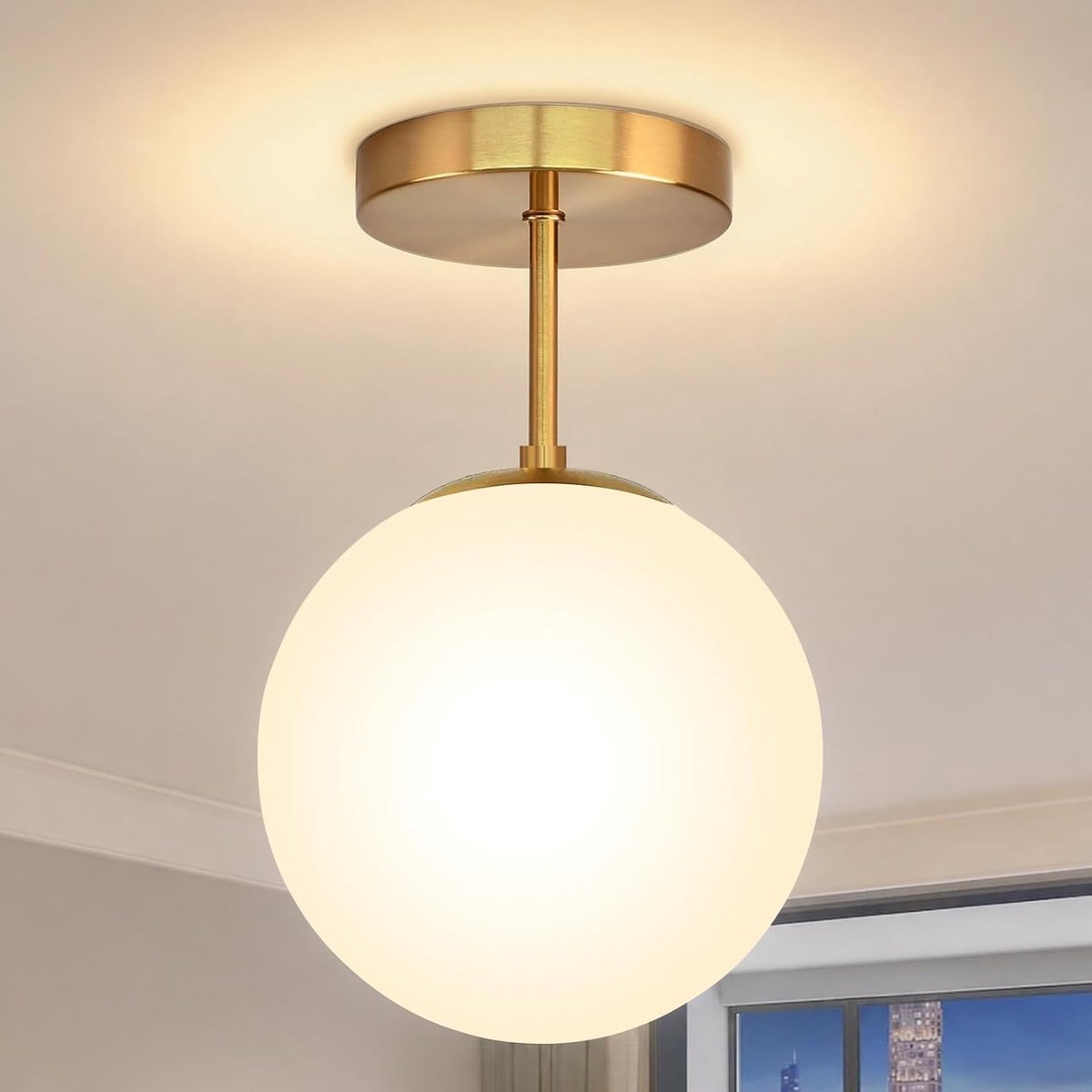 SnelShoppen - Vintage E27 Plafondlamp met Sferische Glazen Wit | Retro IP44 Waterdichte Lamp voor Badkamer, Woonkamer, Slaapkamer, Eetkamer, Hal, Balk