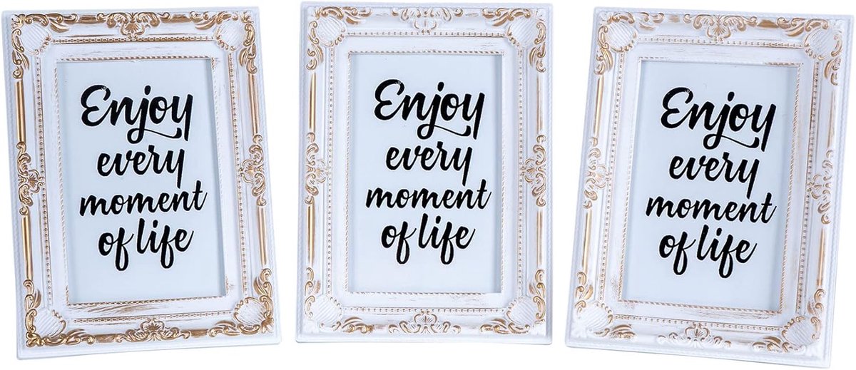 Set van 3 Fotolijsten 10x15 Wit Goud Barok Shabby Chic Antiek Portretlijst