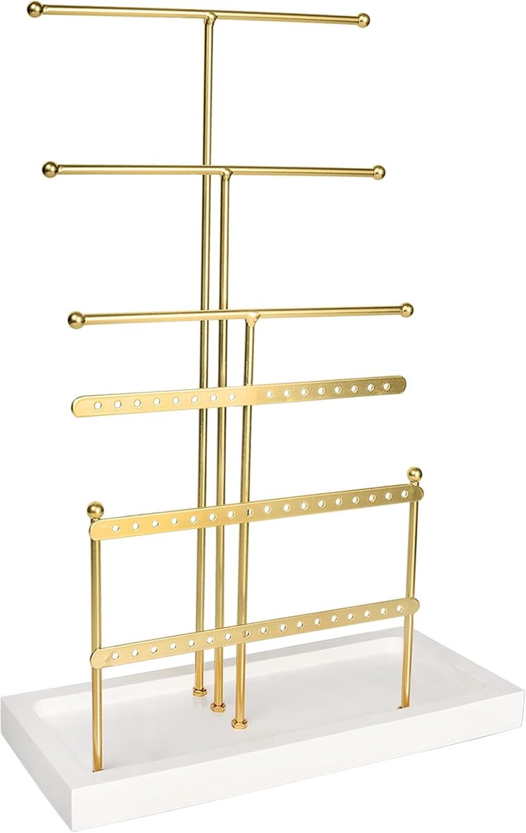 SnelShoppen - Jewelry Stand, Earring Holder, Decoratieve Sieradenhouder voor Oorbellen, Kettingen, Armbanden, Ringen, Goud, 6-niveau Ruimtebesparend D