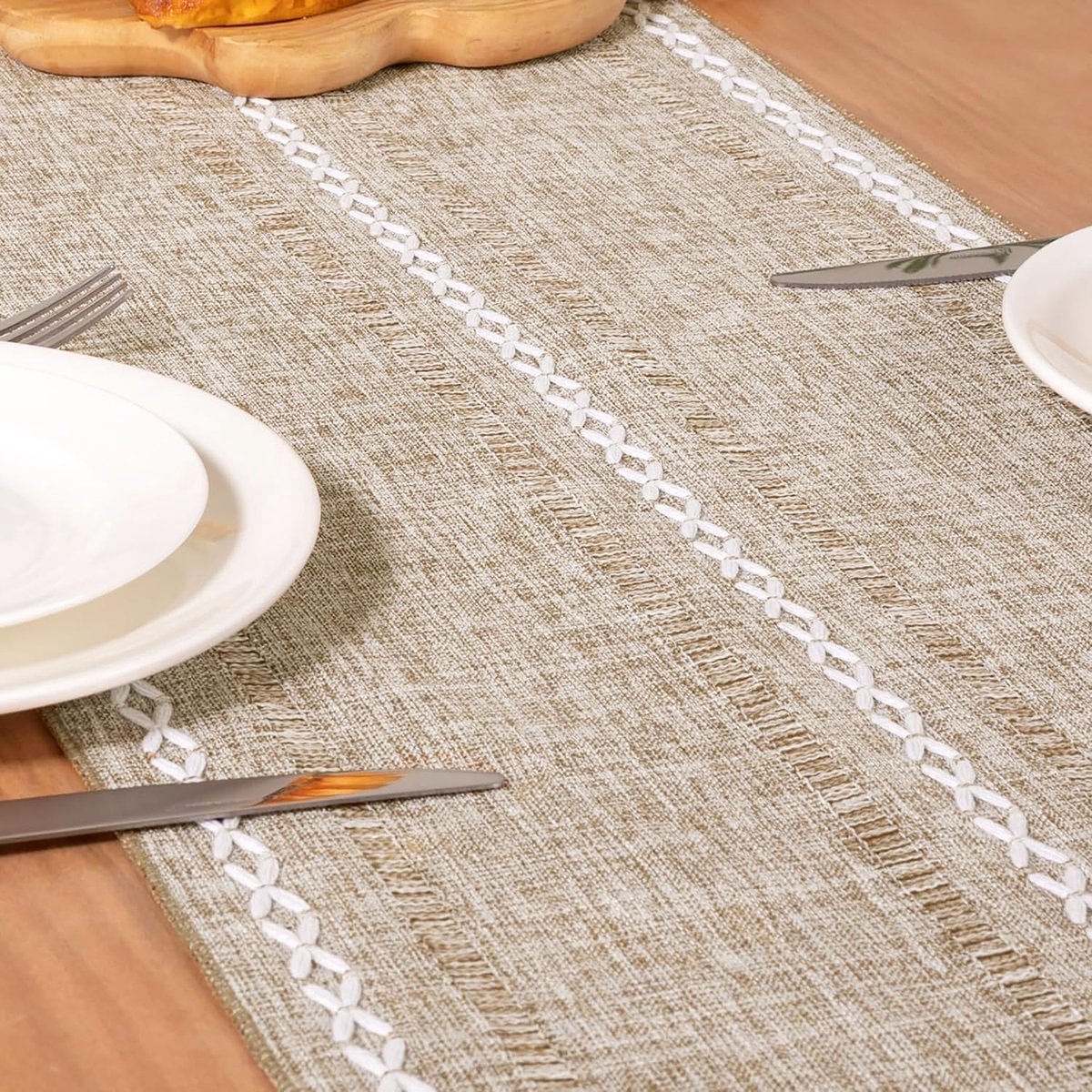 SnelShoppen - Boho Country Style Tafelkleed 13 x 63 Inch Beige Geel Macrame Haakwerk Tafelloper Modern Buiten Tuin Keuken Decoratie