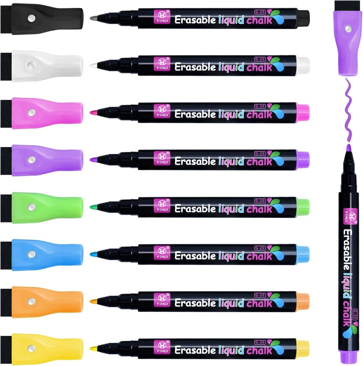 Thijox - Whiteboard-stiften met gum, magnetische markers voor whiteboard, fijne punt, geschikt voor karton, glas, spiegel en borden - 12 stuks