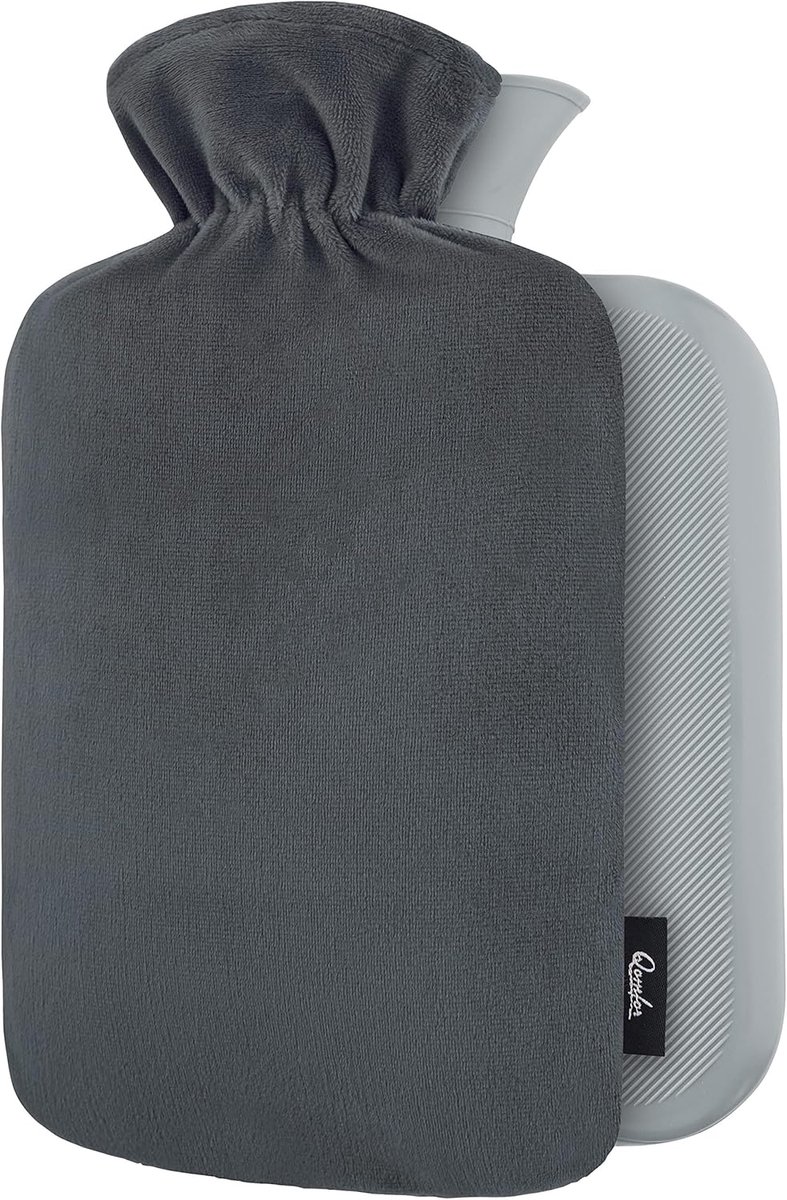 SnelShoppen - Warmwaterkruik met zachte premium fleece hoes - Donkergrijs, 2 l - Verlichting bij menstruatiekrampen en dagelijkse pijn - Voetwarmer vo