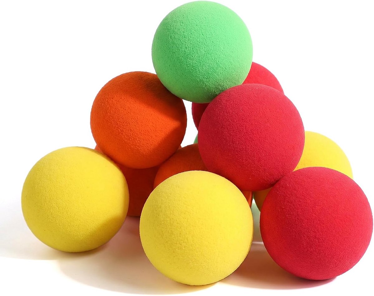 SnelShoppen - Set van 12 Zachte Foam Balls 4 cm - Elastische EVA Ballen in Vijf Kleuren - Ideaal voor Kinderen, Feestjes, Tuin en Strand