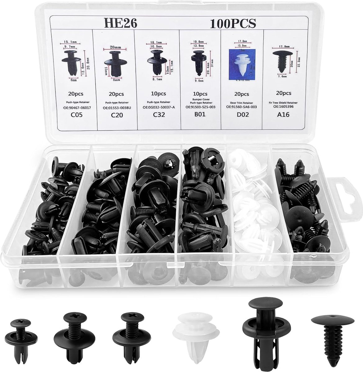SnelShoppen - 100 Stuks Bevestigingsclips voor Auto - Universele Autoclips, Deurbekleding Clips, Bumper Clips, Kunststof Klinknagels en Carrosseriecli