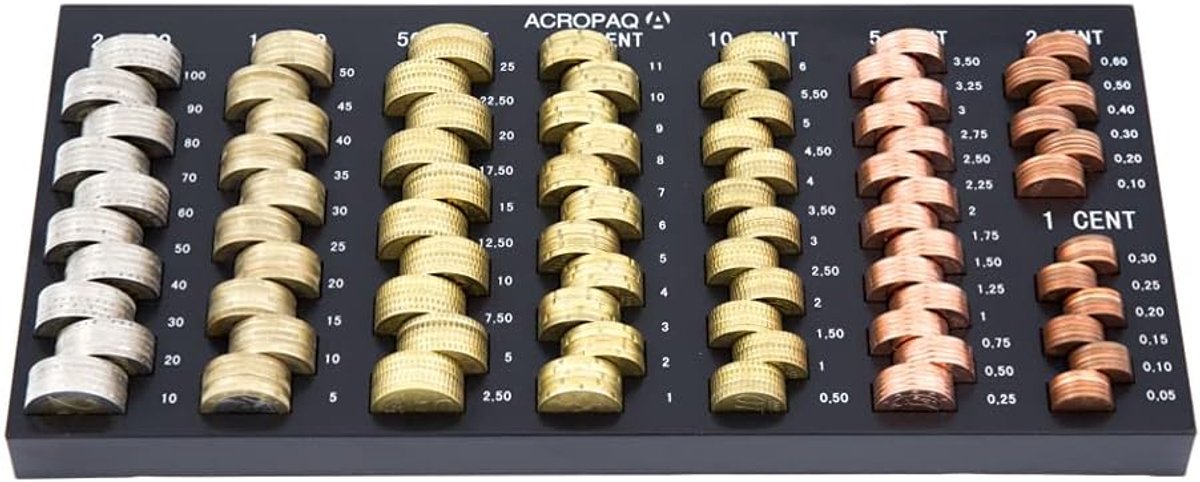 SnelShoppen - Coin Sorting Box - Euro Muntenteller met 8 Compartimenten - Praktische Munt Sortering met Schaal - 31 x 15 x 2 cm - Coin Holder voor Thu