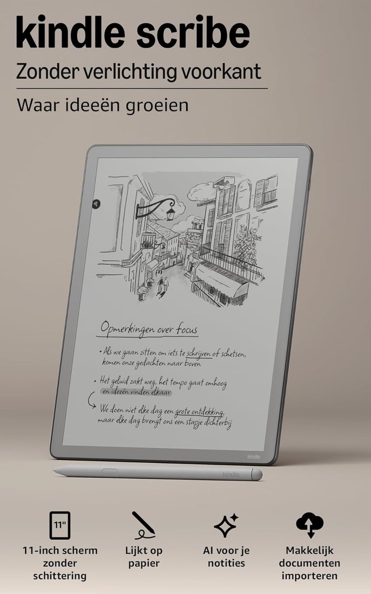 SnelShoppen - Kindle Scribe 11 inch zonder voorlicht - 16GB - Glansvrije display - Dikker, lichter, sneller - Schrijf in ingebouwd notitieboek - Premi