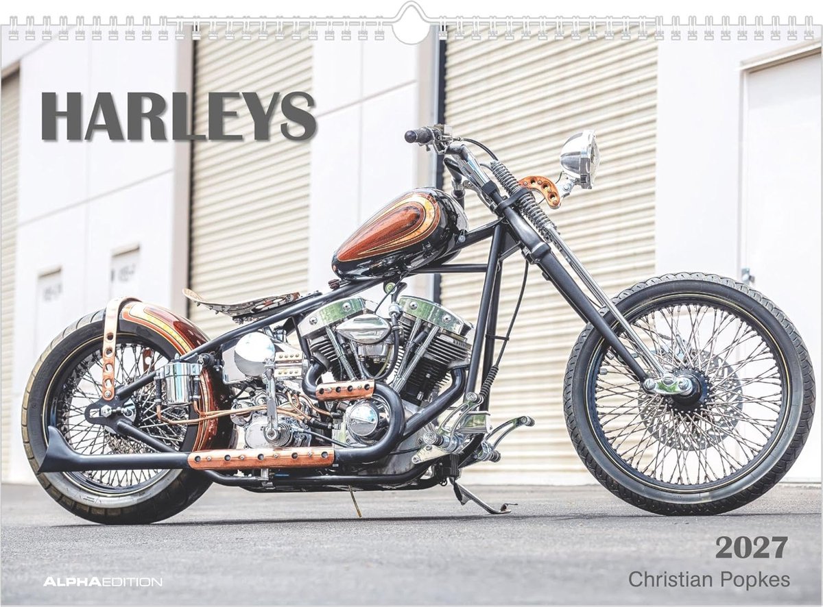 SnelShoppen - Wandkalender 2027 42x29,7 cm met 12 Harley-Motieven, 4-talig Kalendarium, Spiralbinding voor Motorrijders en Fans