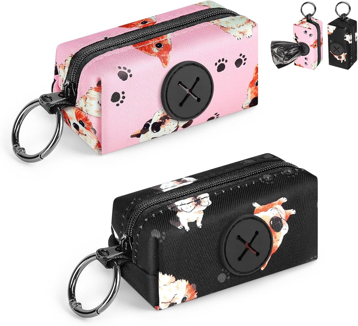 SnelShoppen - 2x Poepzakhouder Dispenser voor Honden - Dog Poop Bag Dispenser met Karabijnhaak - Geschikt voor 3-4 Standaard Rollen Poepzakken - Prakt