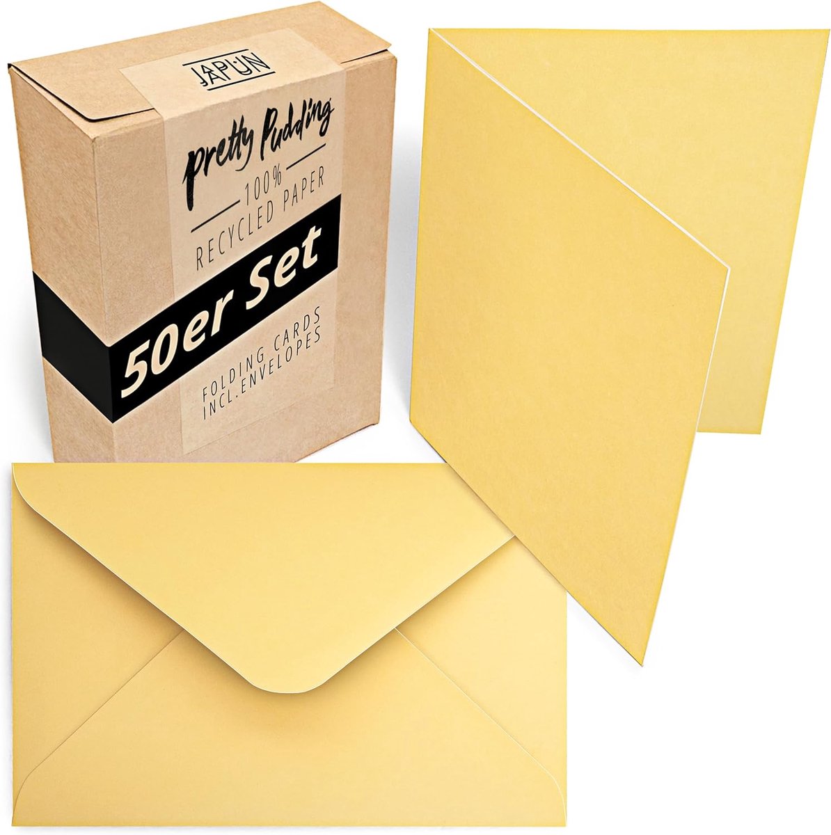 SnelShoppen - 50 Gevouwen kaarten met 50 Enveloppen A6/C6 Geel | Set van 250 g/m² Dubbele kaarten voor schrijven en printen, zonder venster, voor fees