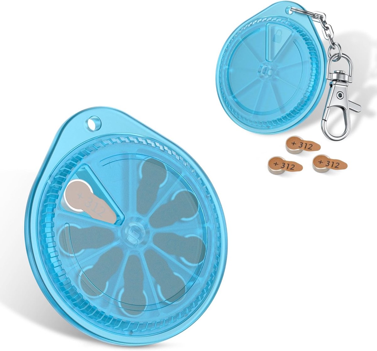SnelShoppen - Kiorafoto Swivel 312 Gehoorapparaat Batterijhouder Blauw - Geschikt voor 8x Batterijen Size 312, 13, 10 - Duurzaam en Handig