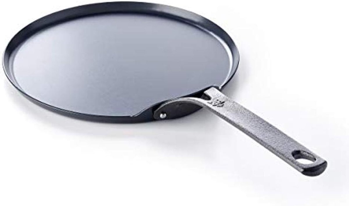 SnelShoppen - Carbon Stalen Pancake Pan 26cm - Voor Inductie, Oven en Grill - Tot 350C Weerstand - Duurzaam en Professioneel - Zwart - Ideaal voor Keu