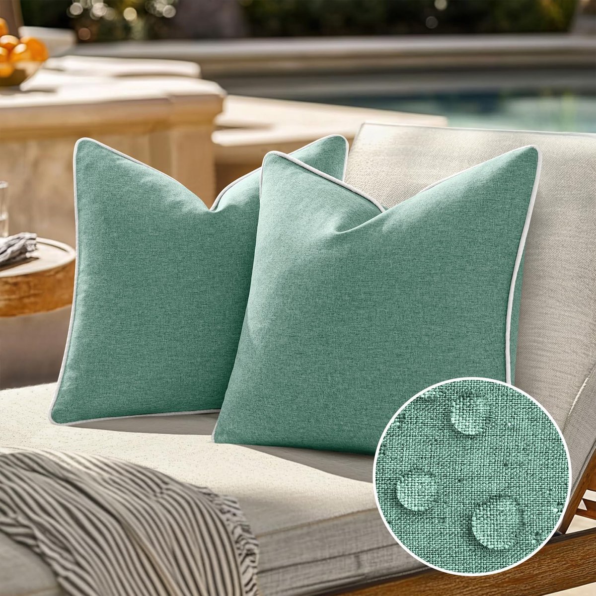 SnelShoppen - Waterproof Kussenslopen Set van 2 50x50 cm - Decoratieve Polyester Kussenhoezen voor Tuin, Sofa en Woonkamer - Cyan - Perfect voor Buite