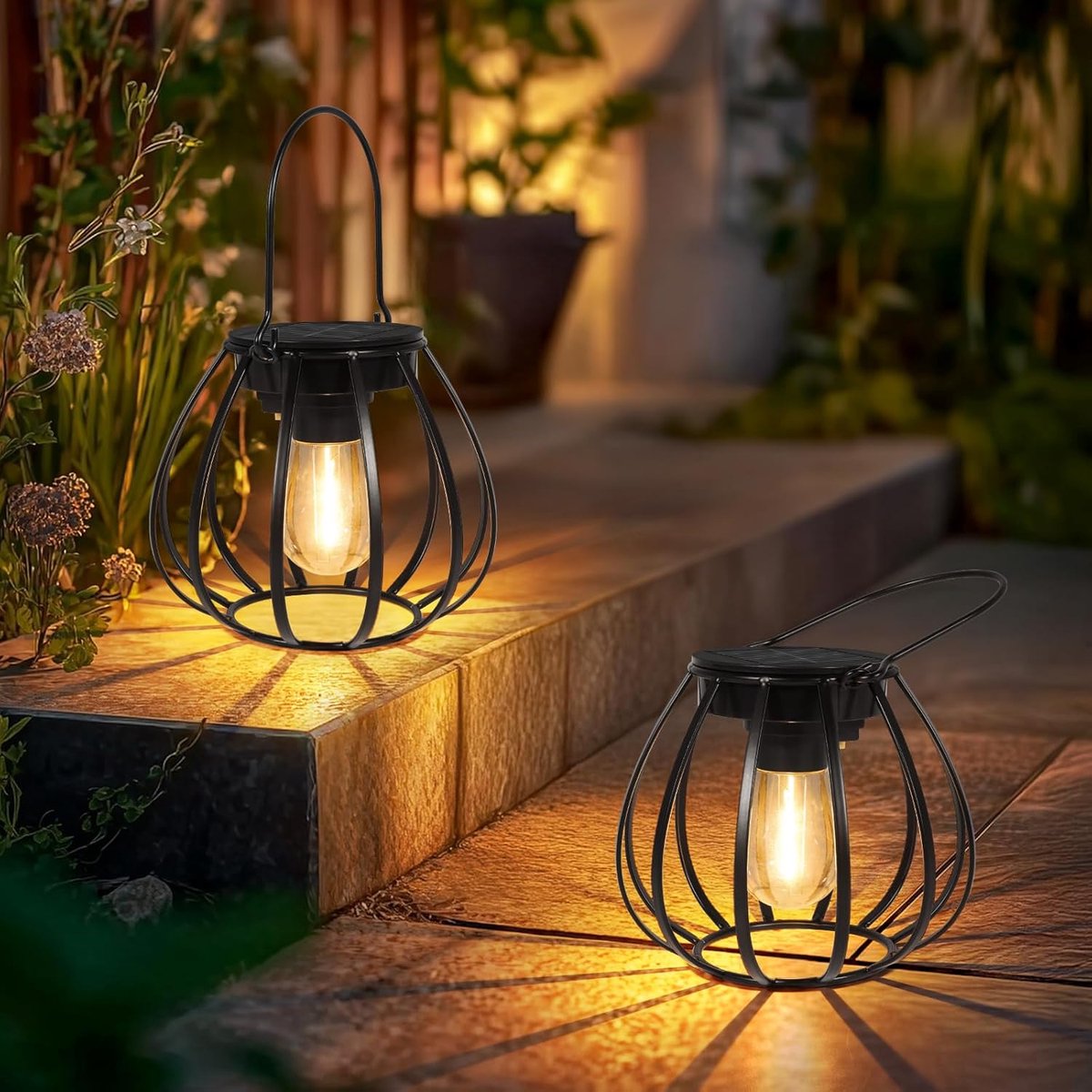 SnelShoppen - 2 Solar Lanterns - Outdoor Lanterns IP65 Waterproof - Can Shape Warm White Light - Tuin, Party, Patio Verlichting