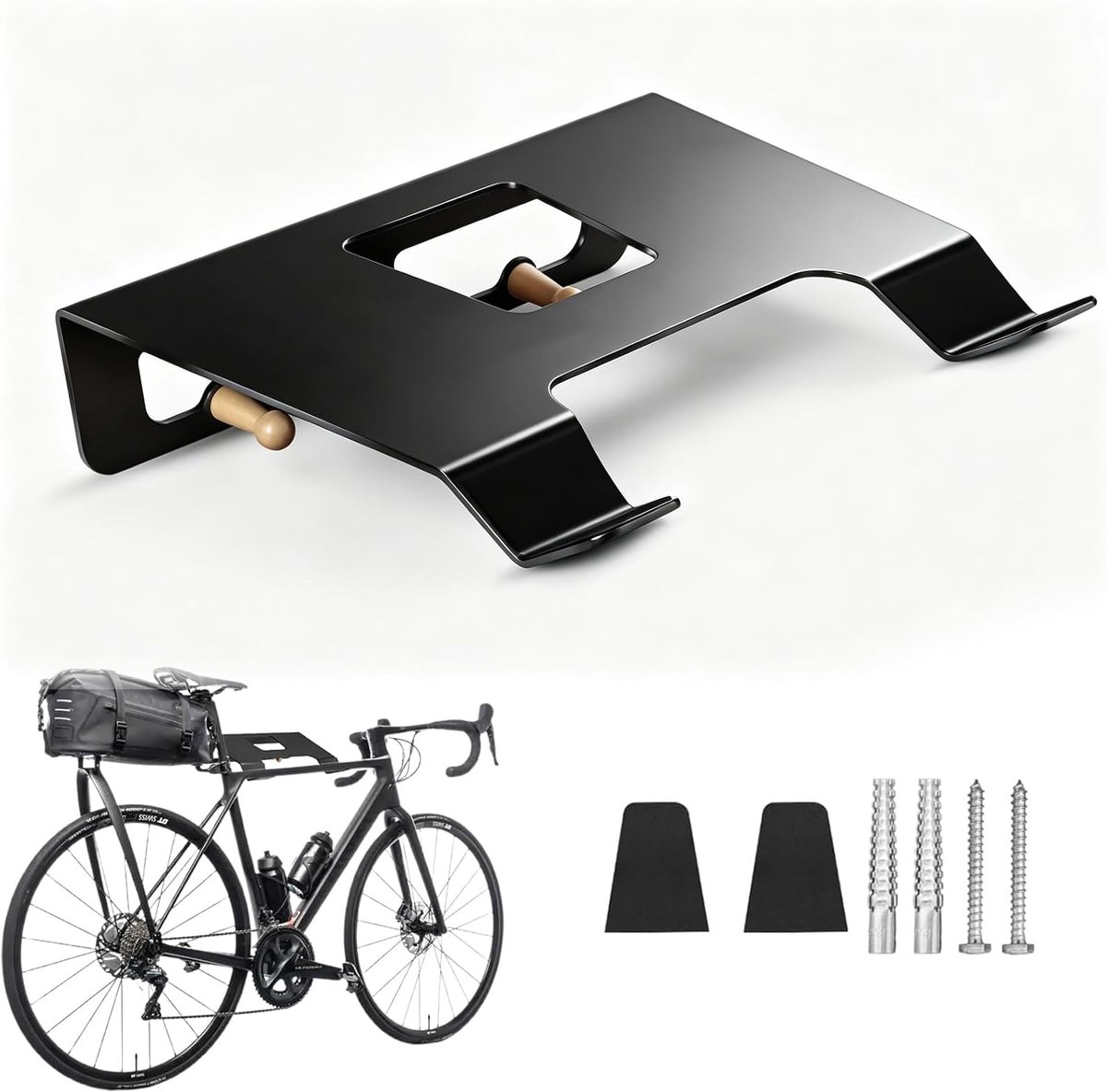 SnelShoppen - 3-in-1 Fietswandhouder met Haak - Ruimtebesparende Fietsendrager voor Road, Mountain en Hybride Fietsen - Horizontale Fietshouder voor G