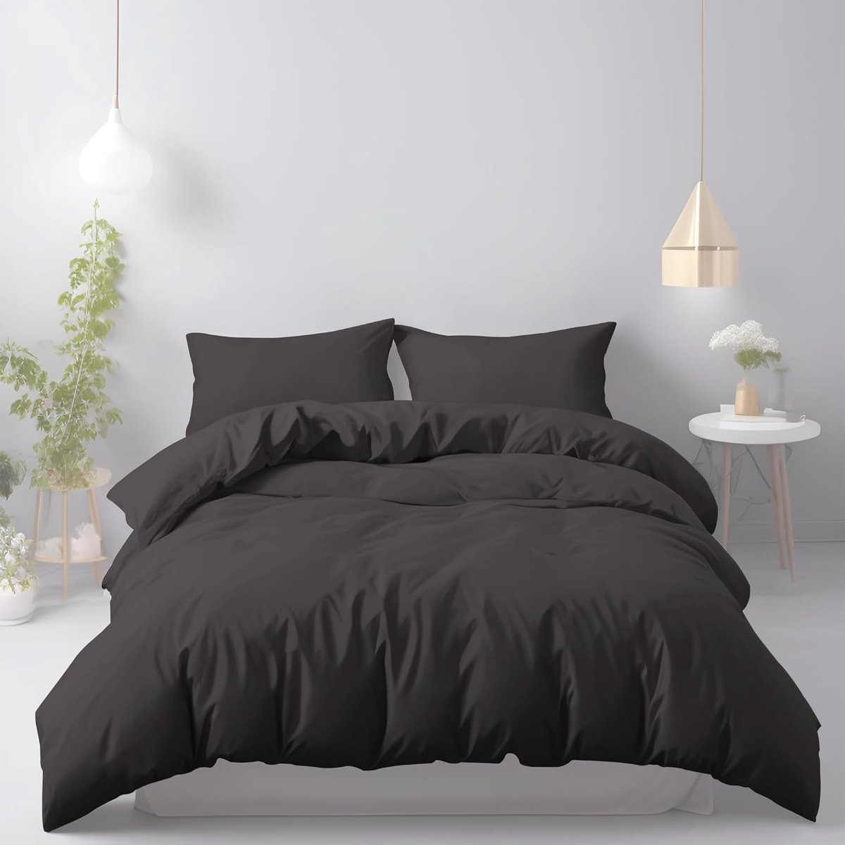SnelShoppen - Luxe Zwart Dekbedovertrek Set 200x200cm - 100 GSM Microfiber, Hypoallergene Duvet Cover met 2 Kussenslopen 80x80cm - Comfortabel en Makk