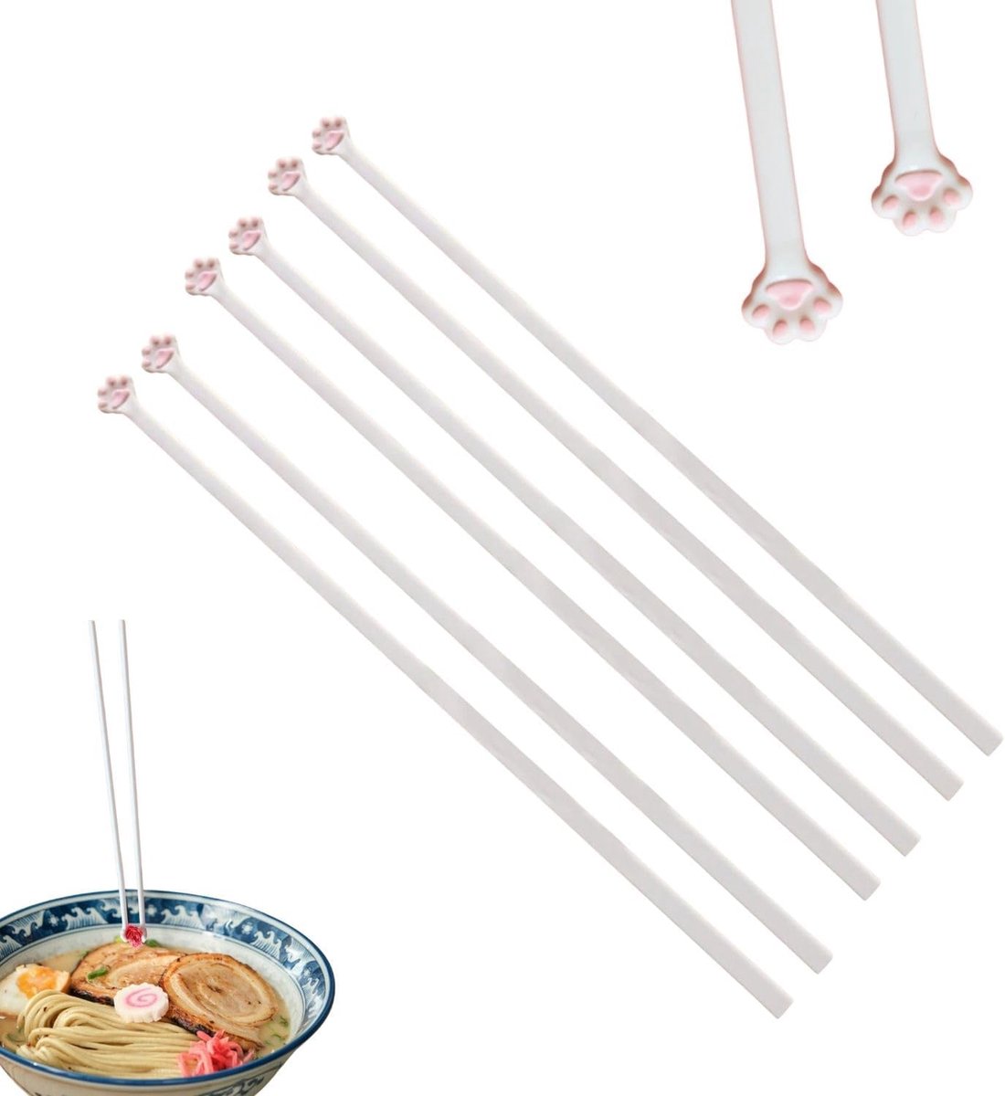 SnelShoppen - 3 Paar Kattenpoot Chopsticks, Herbruikbare Sushi Chopsticks met Kattenpootjes voor Feest, Keuken, Restaurant, Antislip, Duurzaam, Creati