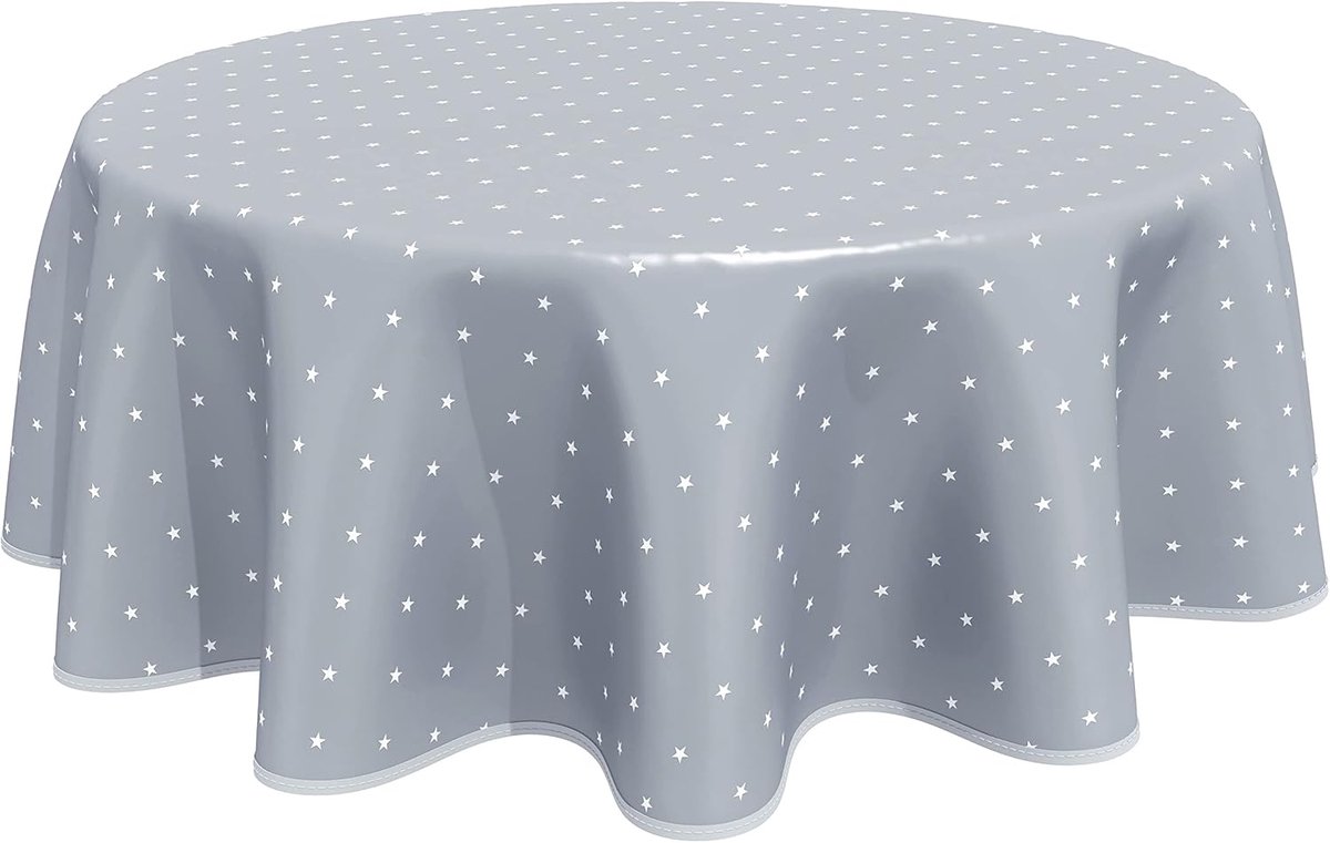 SnelShoppen - Ronde Tafelkleed 140cm PVC Oilcloth - Stof Wipe Clean Beige met Sterren - Perfect voor Keuken, Tuin, Feest en Kinderen