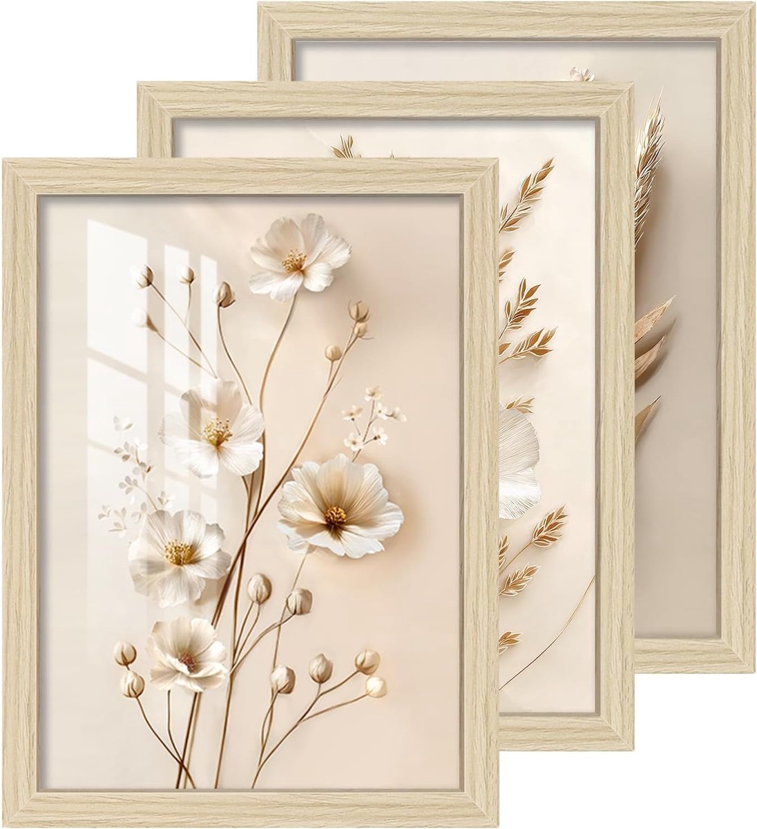 SnelShoppen - 2 cm, 3 x A3 Fotolijsten met Acrylglas, HD Acrylglas, MDF Frame in Natuurlijk Eiken, 30 x 40 cm, Horizontaal of Verticaal voor Foto's, P