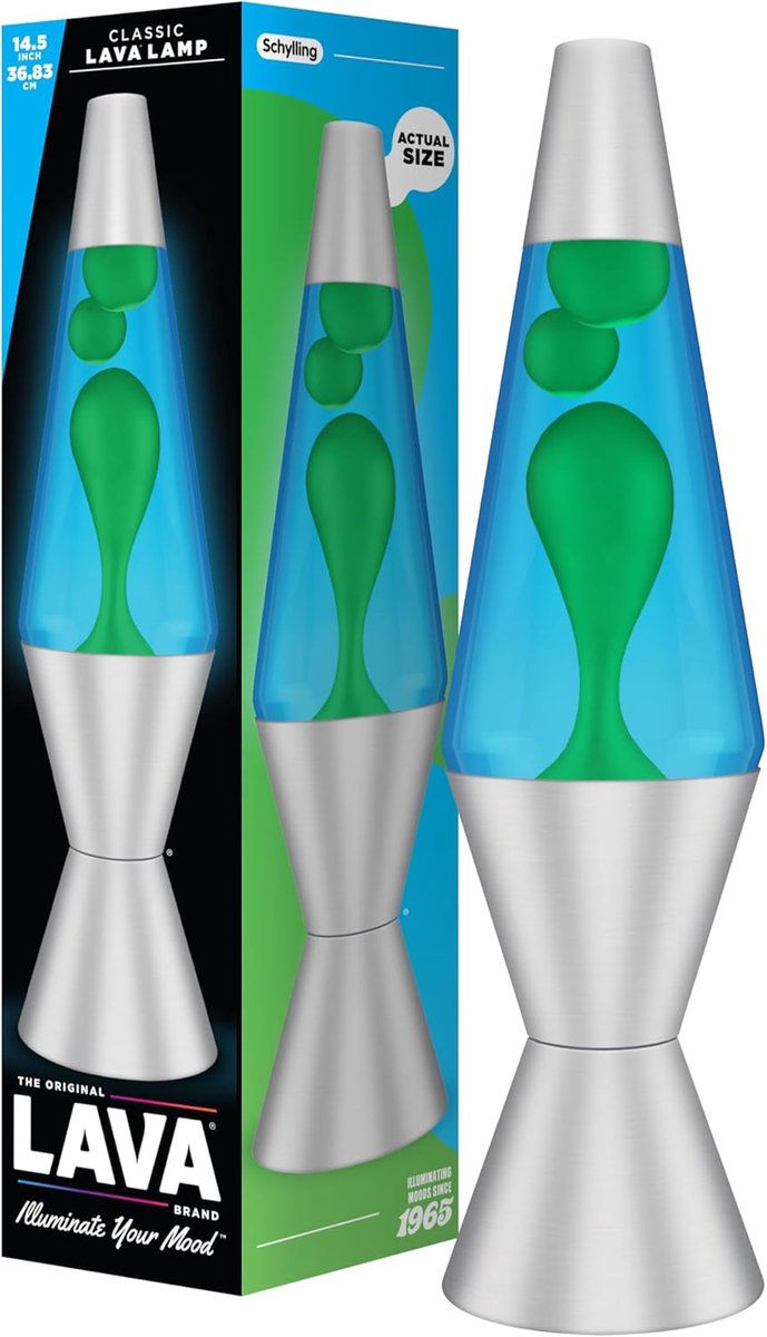 SnelShoppen - Lava Lamp 14.5 Inch, Groene Was, Blauwe Vloeistof, Zilveren Basis, Decoratieve Bewegende Lamp voor Feest, Camping, Kinderen, Sfeer