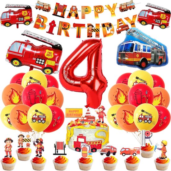 SnelShoppen - Brandweer Verjaardagsdecoratie Set, Brandweerman Ballonnen, Feestversiering voor Kinderen, 36 Stuks, Latex, Folie, Perfect voor Verjaard