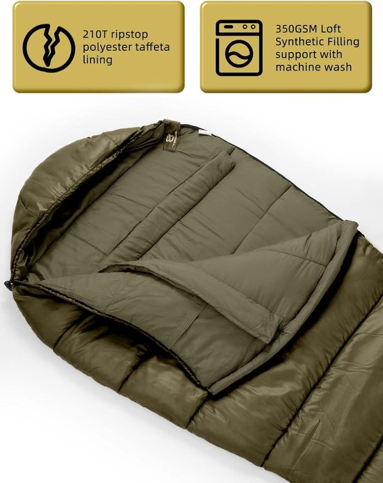 Compacte Mummieslaapzak voor Volwassenen - Geschikt tot -9 °C voor Kamperen en Trekking — afbeelding 5